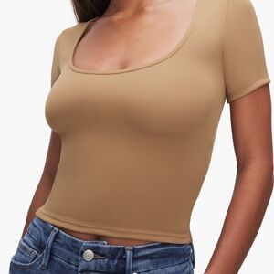 Good American: Scoop Neck Crop Scuba Knit T-shirt